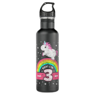 Kinder Cute 3rd Birthday Girl Pink Unicorn Rainbow Waterfles