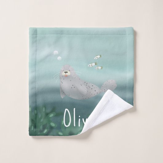 Kinder Cute Blue onder het Zee Ocean Seal Bad Handdoek (Wasdoekje)