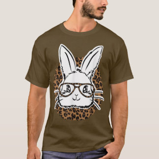 Kinder Cute Bunny Face Leopard Glasses Funny Bunny T-shirt