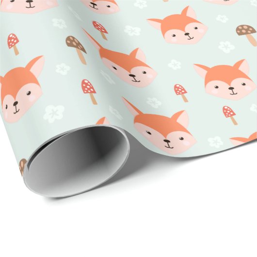 Kinder Cute Cartoon Fox ziet paddenstoelen Cadeaupapier (Rol Hoek)