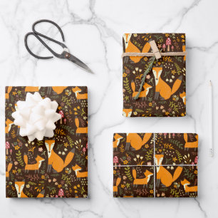 Kinder Cute Forest Fox Family Mushroom Flowers Inpakpapier Vel