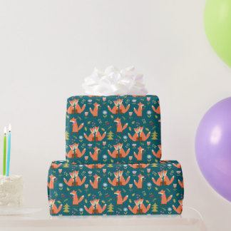 Kinder Cute Forest Foxes in Love Cadeaupapier