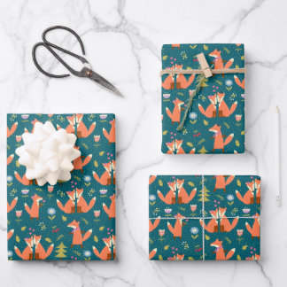 Kinder Cute Forest Foxes in Love Inpakpapier Vel