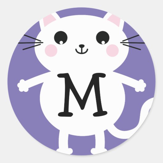 Kinder Cute Kitty Monogram Envelope Seal Sticker (Voorkant)