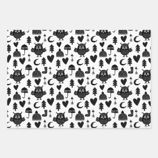 Kinder Cute Owl Moon Heart Umbrella Winter Pet Inpakpapier Vel (Voorkant)