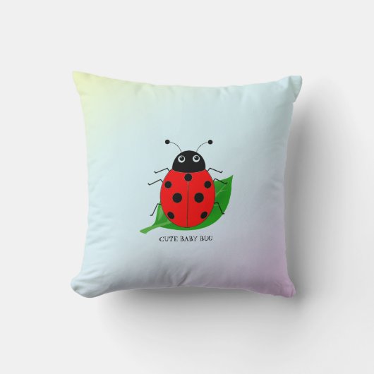 Kinder Cute Red ladybug en groen blad op verloop Kussen (Voorkant)