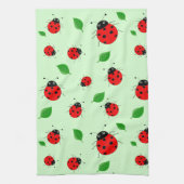 Kinder Cute Red ladybug en groen verlof op verloop Theedoek (Verticaal)