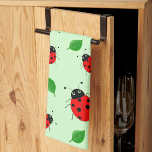 Kinder Cute Red ladybug en groen verlof op verloop Theedoek
