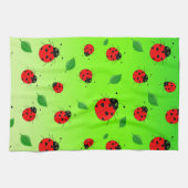 Kinder Cute Red ladybug en groen verlof op verloop Theedoek (Horizontaal)