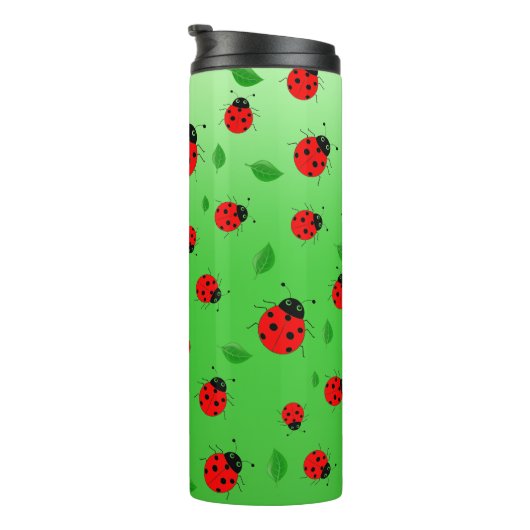 Kinder Cute Red ladybug en groen verlof op verloop Thermosbeker (Geroteerd rechts)
