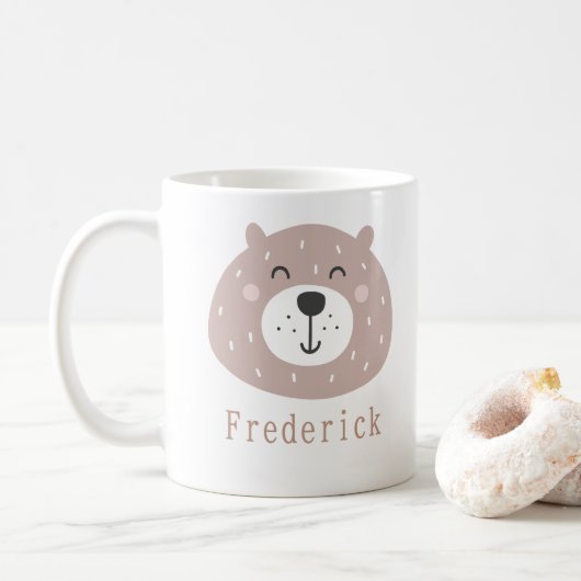 Kinder Cute Scandi Beer Aangepaste naam Koffiemok (Met donut)