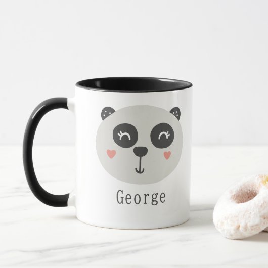 Kinder Cute Scandi Panda Aangepaste naam Twee toon Mok (Met donut)
