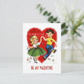 Kinder Dansende Retro Valentijn Briefkaart (Staand voorkant)