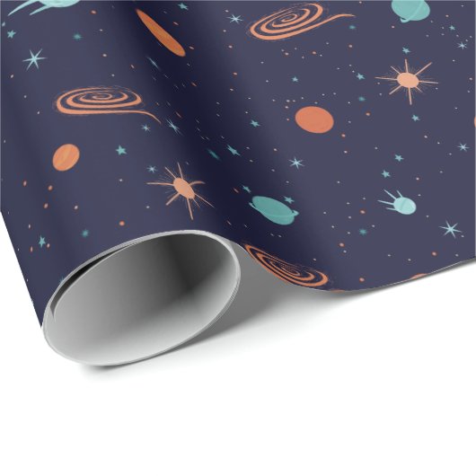 Kinder Deep Space Shooting Stars Planets Black Hol Cadeaupapier (Rol Hoek)
