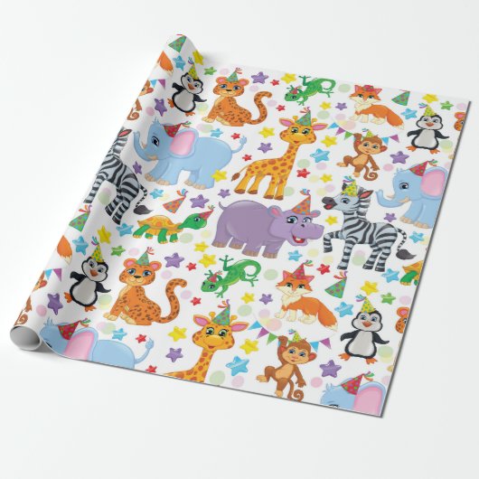Kinder dierentuindieren cadeaupapier (Uitgerold)