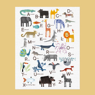 Kinder dierlijke ABC alfabet canvas print