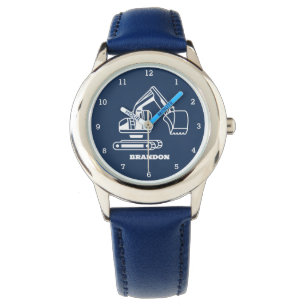 Kinder Digger Boys Blauw Aangepaste Naam Horloge