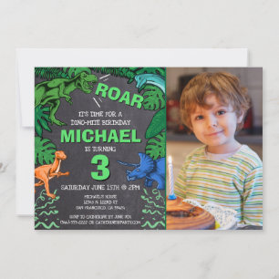 Kinder Dino Trex Krijtbord Foto Dinosaurus Verjaar Kaart