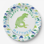 Kinder Dinosaur Birthday Party Pattern Green Dino Papieren Bordje (Voorkant)