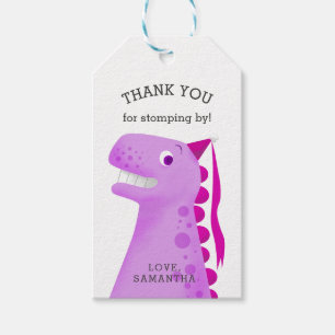 Kinder Dinosaur Birthday Party Roze Hartelijk dank Cadeaulabel