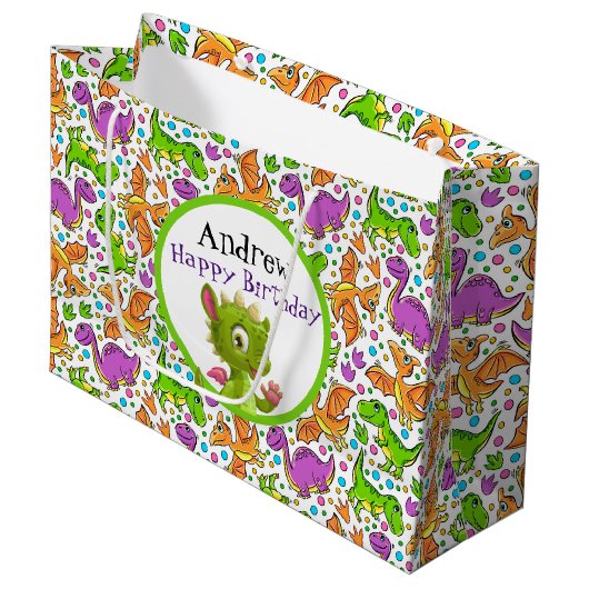 Kinder Dinosaur Gift Bag aanpassen Groot Cadeauzakje (Voorkant Gekanteld)