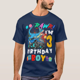 Kinder Dinosaur T Rex Monster Truck 3 Year Old 3rd T-shirt
