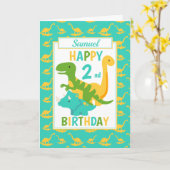Kinder dinosaurus 2e verjaardag blauw kaart (Gele Bloem)
