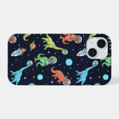 Kinder dinosaurus astronautenpatroon iPhone 15 hoesje (Achterkant horizontaal)