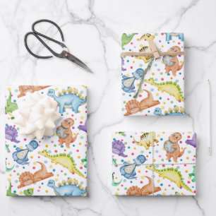 Kinder Dinosaurus Dier Wit Kleur Verjaardagscadeau Inpakpapier Vel