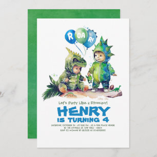 Kinder Dinosaurus Kostuums Feest Verjaardag Kaart