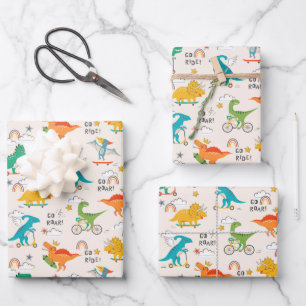 Kinder dinosaurus reispatroon inpakpapier vel