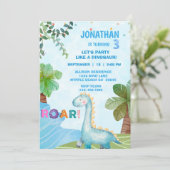 Kinder Dinosaurus T Rex Verjaardagsfeestje Kaart (Staand voorkant)