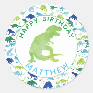 Kinder Dinosaurus Verjaardagsfeestje Gepersonalise Ronde Sticker