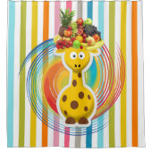 Kinder douchegordijn Giraffe bloemenstreep fruit (Voorkant)