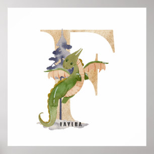 Kinder Dragon Custom Naam Monogram F Kwekerij Kame Poster