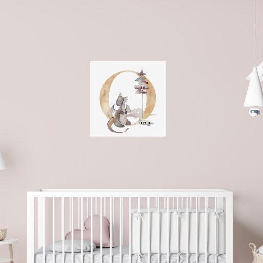 Kinder Dragon Custom Naam Monogram O Kwekerij Kame Poster (Kinderkamer 2)