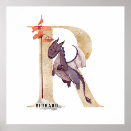 Kinder Dragon Custom Naam Monogram R Kwekerij Kame Poster