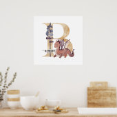 Kinder Dragon Custom Name Monogram B Nursery Room Poster (Keuken)