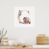 Kinder Dragon Custom Name Monogram G Nursery Room Poster (Keuken)