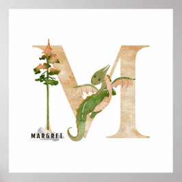Kinder Dragon Custom Name Monogram M Nursery Room Poster