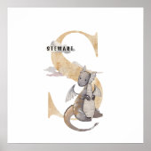 Kinder Dragon Custom Name Monogram S Nursery Room Poster (Voorkant)