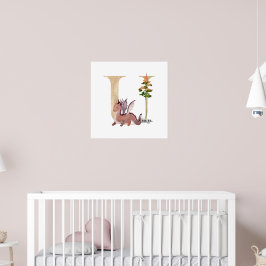 Kinder Dragon Custom Name Monogram U Nursery Room Poster