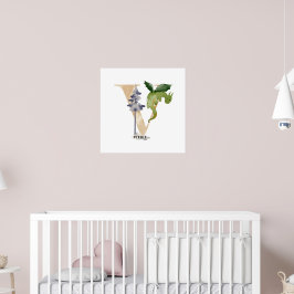 Kinder Dragon Custom Name Monogram V Nursery Room Poster