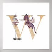 Kinder Dragon Custom Name Monogram W Nursery Room Poster (Voorkant)