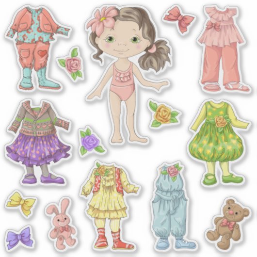 Kinder Dress-A-Brunette-Doll Sticker (Voorkant)