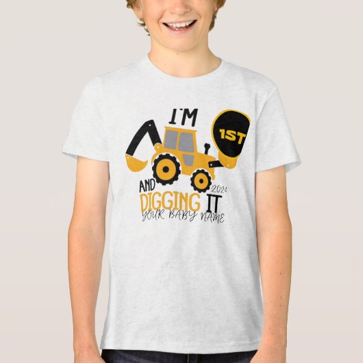 Kinder Drie 3jr 3e Verjaardag Bouwjongen 1 jaar Tri-Blend Shirt (Voorkant)