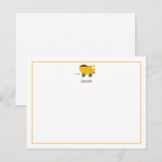 Kinder Dump Truck Flat Note-kaart Notitiekaartje (Voorkant / Achterkant)
