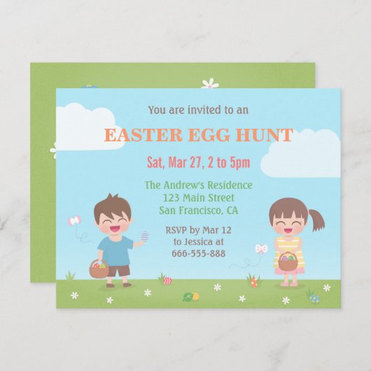 Kinder Easter Egg Hunt Uitnodigingen (Voorkant / Achterkant)