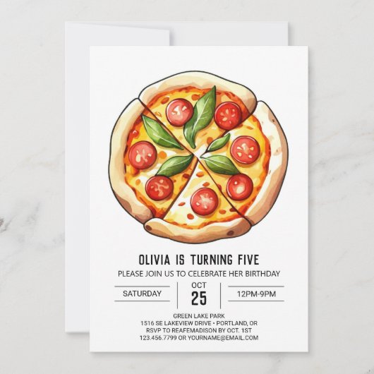 Kinder eenvoudige pizza verjaardag kaart (Voorkant)