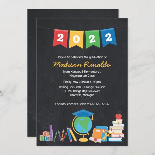 Kinder Elementaire Afstuderen Uitnodiging tot vier (Voorkant / Achterkant)